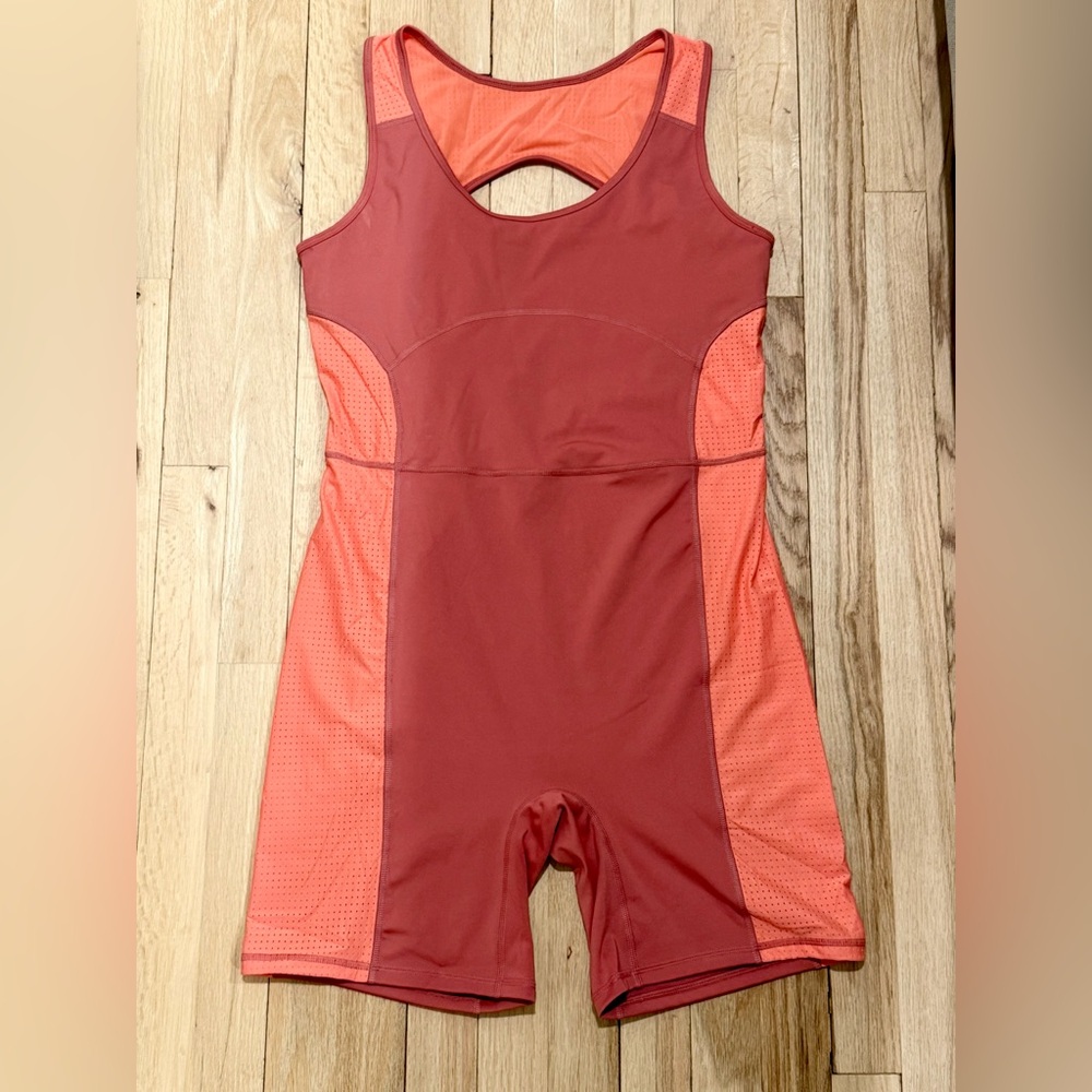 Fabletics Rust and Coral Athletic Shorts One-Piece